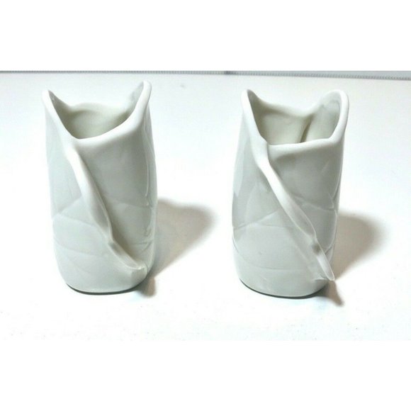 Vintage Pair of Fitz & Floyd White Flower Pedal Candlesticks Holder 2.5" H - Picture 2 of 5